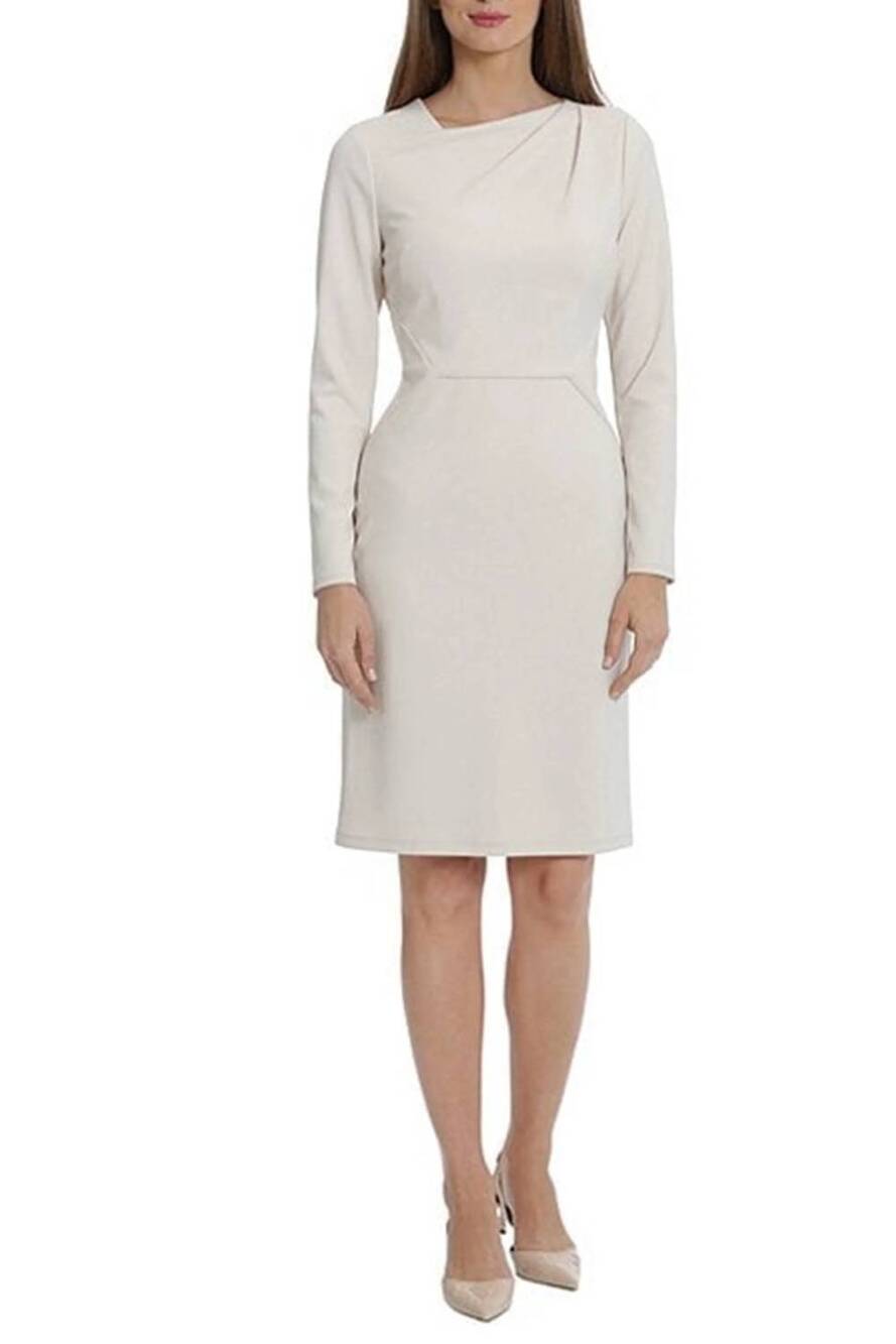 NEW MAGGY LONDON long sleeve asymmetrical-neck dress in horn